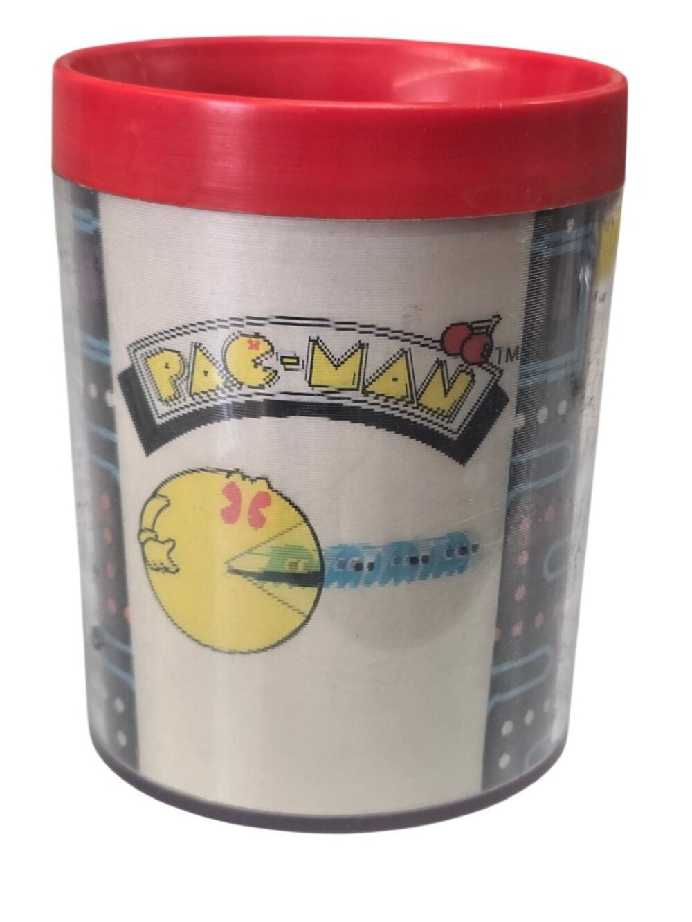 Vintage 1980 Pac-Man Thermo-Serv Mug With Red Handle & Lid - Retro Arcade Design